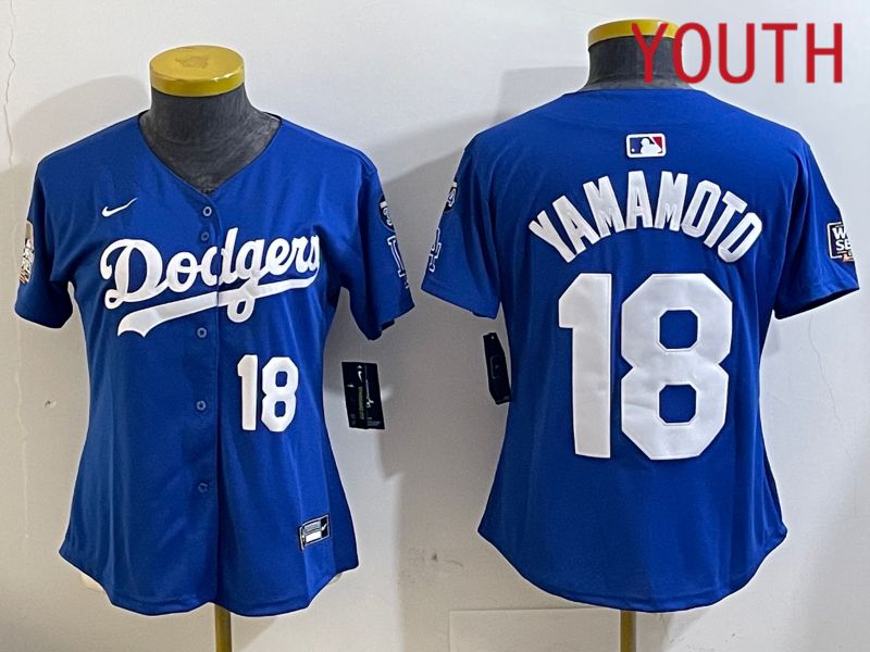 Youth Los Angeles Dodgers #18 Yamamoto Blue Game 2024 Nike MLB Jersey style 11217->youth mlb jersey->Youth Jersey